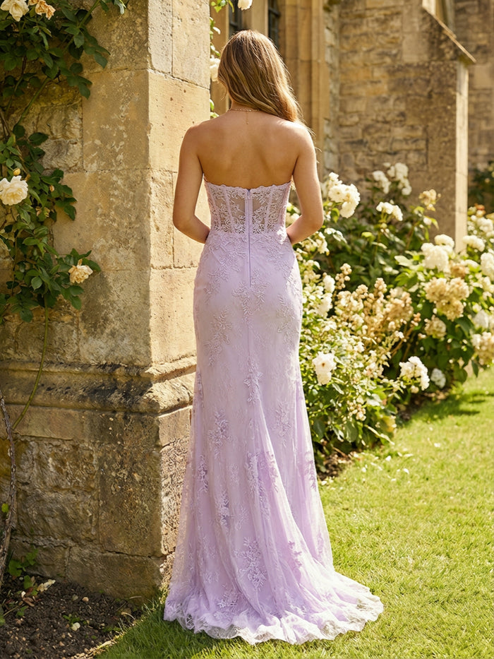 Strapless Tulle Mermaid Prom Dresses with Slit