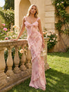 Spaghetti Straps Floral Satin Mermaid Prom Dresses