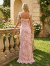 Spaghetti Straps Floral Satin Mermaid Prom Dresses