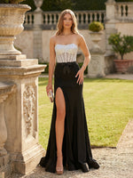 Strapless Sequin Mermaid Formal Occasion Dresses with Bow and Slit