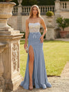 Strapless Sequin Mermaid Formal Occasion Dresses with Bow and Slit