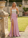 Strapless Sequin Mermaid Formal Occasion Dresses with Bow and Slit