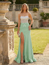 Strapless Sequin Mermaid Formal Occasion Dresses with Bow and Slit