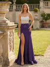 Strapless Sequin Mermaid Formal Occasion Dresses with Bow and Slit