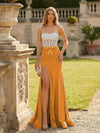 Strapless Sequin Mermaid Formal Occasion Dresses with Bow and Slit
