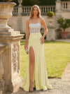Strapless Sequin Mermaid Formal Occasion Dresses with Bow and Slit