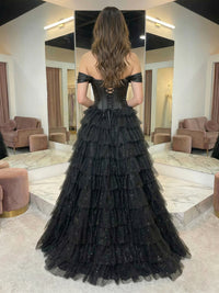 Tulle Ball Gown Off the Shoulder Sequin Prom Dresses
