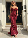 Sequin Mermaid Off the Shoulder Pleated Prom Dresses
