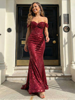 Sequin Mermaid Off the Shoulder Pleated Prom Dresses