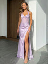 Satin Mermaid Halter Beaded Prom Dresses