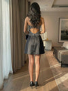 Short Satin A Line Strapless Rhinestone Formal Dresses
