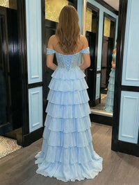 Chiffon A Line Off the Shoulder Lace Applique  Prom Dresses