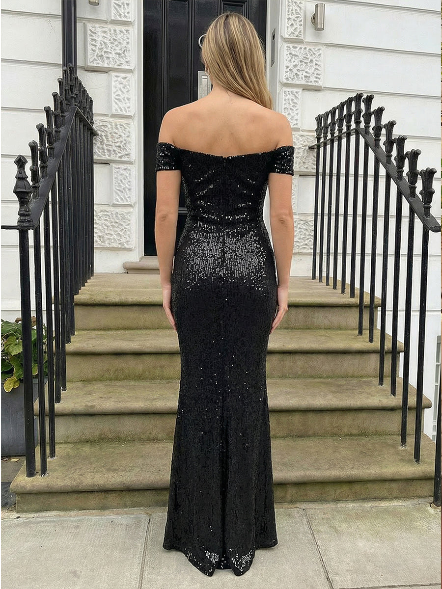 Sequin Mermaid Off the Shoulder Simple Prom Dresses