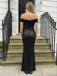 Sequin Mermaid Off the Shoulder Simple Prom Dresses