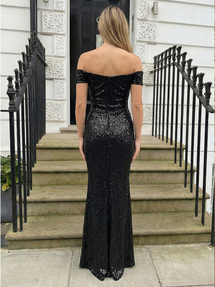 Sequin Mermaid Off the Shoulder Simple Prom Dresses