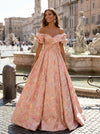 Long A Line Elegant Satin Jacquard Off the Shoulder Evening Dresses Gown