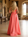 Satin A-Line Strapless Prom Dresses with Bow