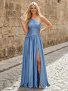 Satin A-Line One Shoulder Pleated Formal Dresses