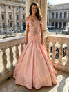 Satin Mermaid Off the Shoulder Lace Applique Evening Gown