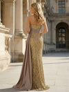 Elegant Strapless Sequin Sheath Sequin Evening Dresses with Train