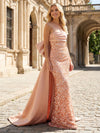 Mermaid Satin Sequin Strapless Evening Dresses with Big Bow Back