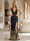 V Neck Mermaid Sequin Prom Dresses with Slit