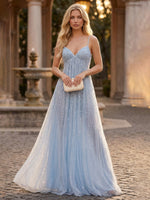 Spaghetti Straps V Neck A Line Prom Dresses