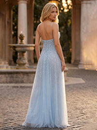 Spaghetti Straps V Neck A Line Prom Dresses
