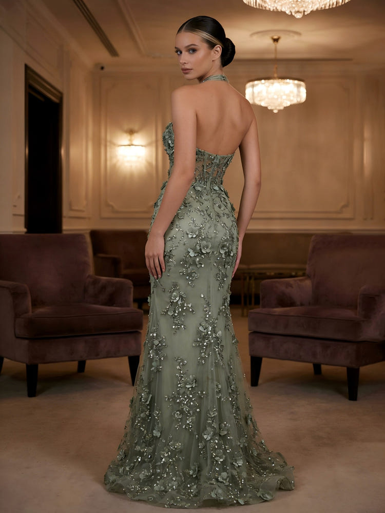 Halter Sweetheart Mermaid Prom Dresses with Slit
