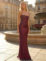 Halter Sweetheart Satin Sequin Prom Dresses