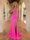 Strapless Glitter Satin Mermaid Prom Dresses with Slit