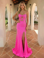 Strapless Glitter Satin Mermaid Prom Dresses with Slit