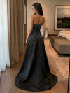 Elegant A Line Strapless Glitter Satin Evening Dresses with Full Beads