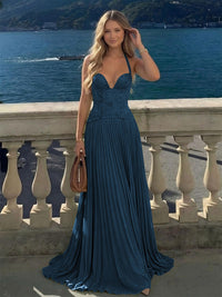 Halter Lace Appliques A Line Formal Occasion Dresses