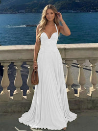 Halter Lace Appliques A Line Formal Occasion Dresses