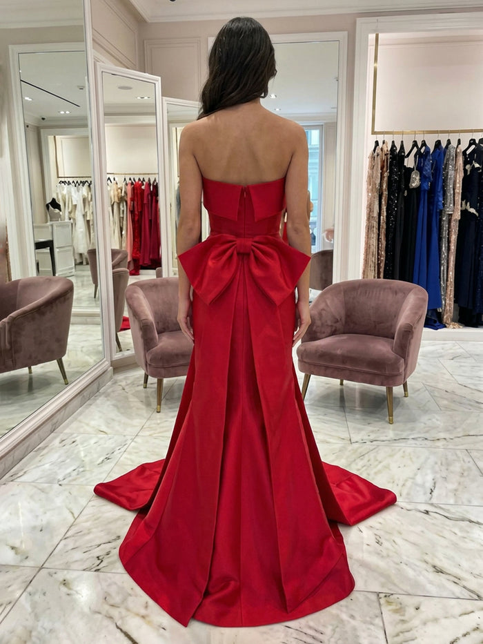 Satin Mermaid Strapless Side Slit Prom Dresses