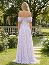 Chiffon A-Line Off the Shoulder Floral Print Prom Dresses