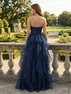 Tulle A-Line Strapless Slit Prom Dresses