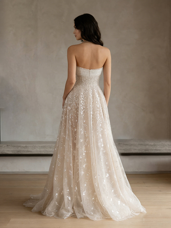 Tulle A-Line Strapless Pleated Prom Dresses