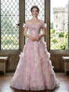 3D Flower Appliques A-Line Off the Shoulder 3D Flowers Prom Dresses
