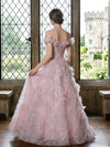3D Flower Appliques A-Line Off the Shoulder 3D Flowers Prom Dresses