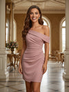 One Shoulder Satin Formal Dresses with Pleated