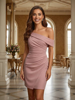 One Shoulder Satin Formal Dresses with Pleated