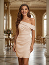 One Shoulder Satin Formal Dresses with Pleated
