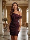 One Shoulder Satin Formal Dresses with Pleated
