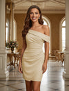 One Shoulder Satin Formal Dresses with Pleated