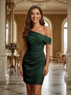 One Shoulder Satin Formal Dresses with Pleated
