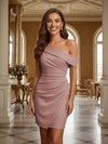 One Shoulder Satin Formal Dresses with Pleated