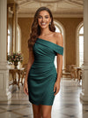 One Shoulder Satin Formal Dresses with Pleated