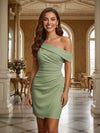 One Shoulder Satin Formal Dresses with Pleated
